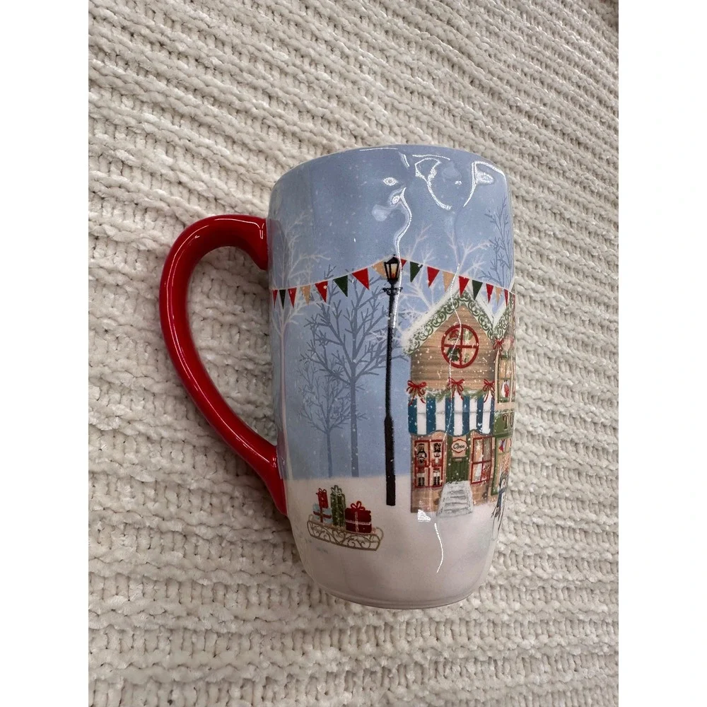 Pier 1 Xmas Village Scenes Coffee Mug Hand Painted‎ Ironstone Christmas Post